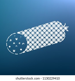 Sausage sign illustration. Vector. White textured icon at lapis lazuli gradient background.