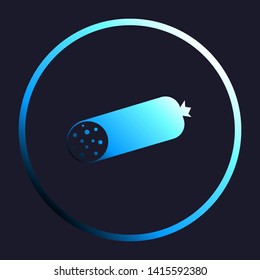 Sausage sign illustration. White, cyan and blue gradient icon as round button in white shell at dark blue background. Illustration.