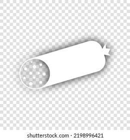 Sausage sign illustration. White Icon with dropped natural gray Shadow at transparent Background. Illustration.