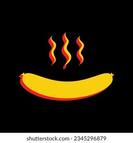 Sausage simple sign. 3D Extruded Yellow Icon with Red Sides a Black background. Illustration.