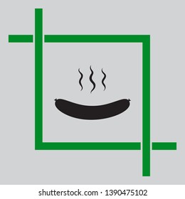 Sausage simple sign. Black icon inside green crop tool at light gray background