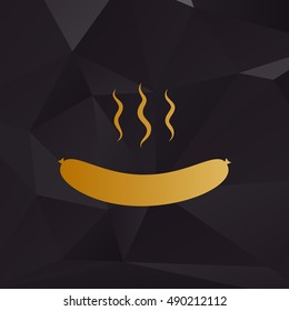 Sausage simple sign. Golden style on background with polygons.