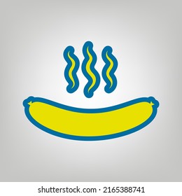 Sausage simple sign. Icon in colors of Ukraine flag (yellow, blue) at gray Background. Illustration.