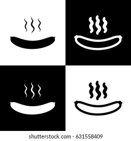 Sausage simple sign. Vector. Black and white icons and line icon on chess board.