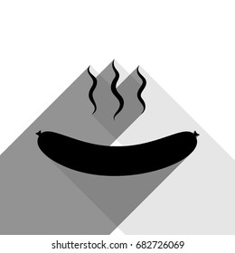 Sausage simple sign. Vector. Black icon with two flat gray shadows on white background.