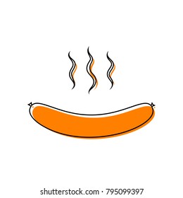 Sausage simple sign. Vector. Black line icon with shifted flat orange filled icon on white background. Isolated.