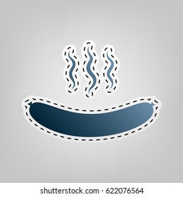 Sausage simple sign. Vector. Blue icon with outline for cutting out at gray background.
