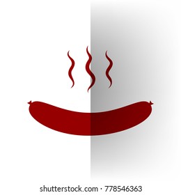 Sausage simple sign. Vector. Bordo icon on white bending paper background.