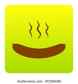 Sausage simple sign. Vector. Brown icon at green-yellow gradient square with rounded corners on white background. Isolated.