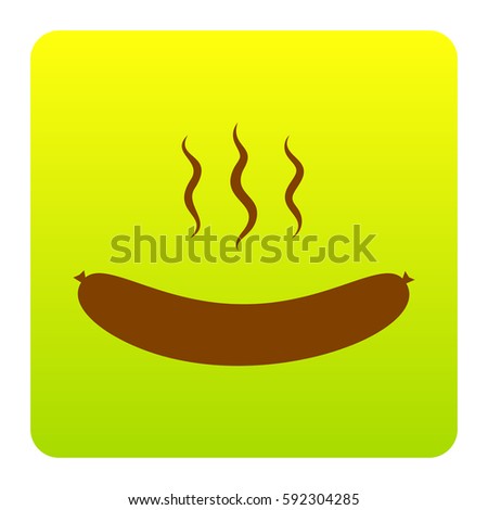 Sausage simple sign. Vector. Brown icon at green-yellow gradient square with rounded corners on white background. Isolated.