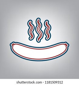 Sausage simple sign. Vector. Dark red, transparent and midnight green stroke of white icon at grayish background.