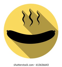 Sausage simple sign. Vector. Flat black icon with flat shadow on royal yellow circle with white background. Isolated.