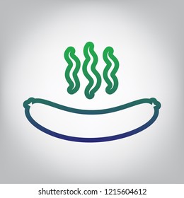 Sausage simple sign. Vector. Green to blue gradient contour icon at grayish background with light in center.