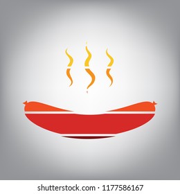 Sausage simple sign. Vector. Horizontally sliced icon with colors from sunny gradient in gray background.