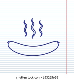 Sausage simple sign. Vector. Navy line icon on notebook paper as background with red line for field.