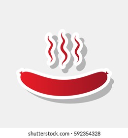 Sausage simple sign. Vector. New year reddish icon with outside stroke and gray shadow on light gray background.