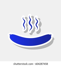 Sausage simple sign. Vector. New year bluish icon with outside stroke and gray shadow on light gray background.