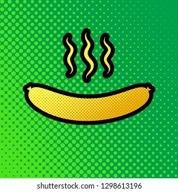 Sausage simple sign. Vector. Pop art orange to yellow dots-gradient icon with black contour at greenish background.