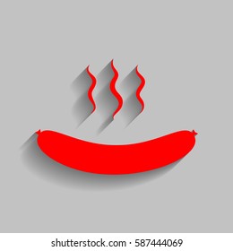 Sausage simple sign. Vector. Red icon with soft shadow on gray background.