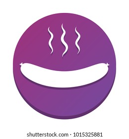 Sausage simple sign. Vector. White icon with flat shadow on purpureus circle at white background. Isolated.