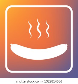 Sausage simple sign. Vector. White icon on transparent button at orange-violet gradient background.