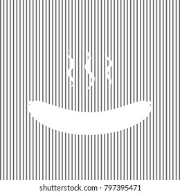 Sausage simple sign. Vector. White icon on grayish striped background. Optical illusion.