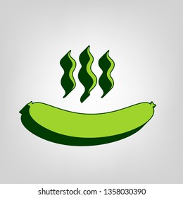 Sausage simple sign. Vector. Yellow green solid icon with dark green external body at light colored background.