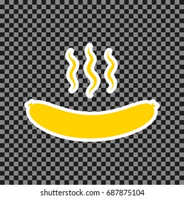 Sausage simple sign. Vector. Yellow icon with white contour on dark transparent background.