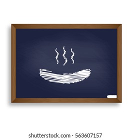 Sausage simple sign. White chalk icon on blue school board with shadow as background. Isolated.