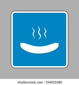 Sausage simple sign. White icon on blue sign as background.