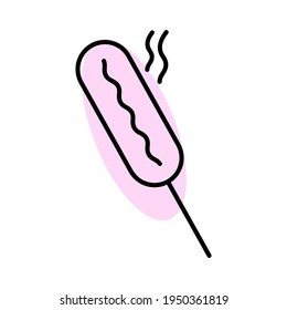 Sausage snack on the stick flat icon. Pictogram for web. Line stroke. Isolated on white background. Vector eps10