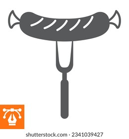 Sausage solid icon, glyph style icon for web site or mobile app, oktoberfest and food, bbq sausage vector icon, simple vector illustration, vector graphics with editable strokes.