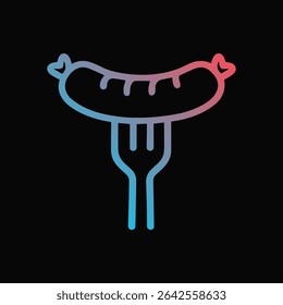Sausage speared by gradient fork. Icon symbol illustration