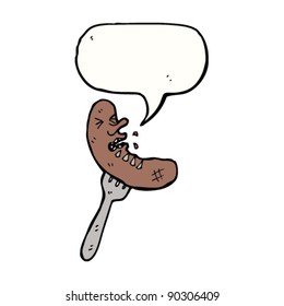 salchicha apuñalada en caricatura de tenedor