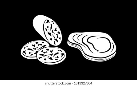 Sausage, steak set icon. Stencil food. Vector stock illustration. EPS 10
