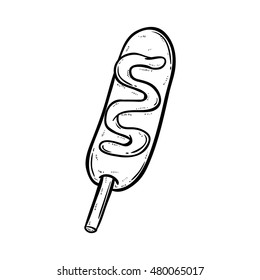 sausage stick with chili sauce using doodle art