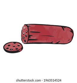 The sausage stick is hand-drawn in the doodle style. Hand-drawn sausage icon