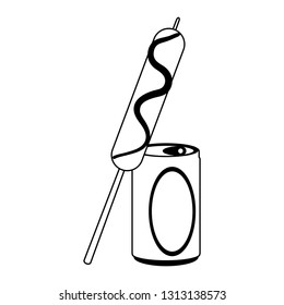 Sausage stick with soda cup black and white