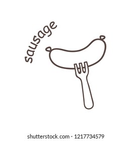Sausage tattooed on a fork. Linear drawing