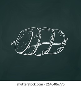 Sausage thin white lines on a textural dark background - Vector illustration