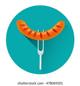 Sausage Traditional Food Oktoberfest Festival Icon Flat Vector Illustration