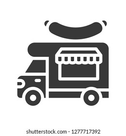 Sausage truck vector, Food truck solid design icon