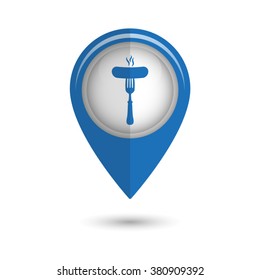 Sausage - vector icon;  blue map pointer