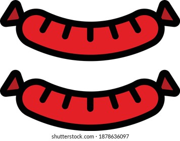Sausage Vector Icon in Filled Line Style. A sausage is a type of meat product usually made from ground meat, often pork, beef, or poultry, along with salt, spices and other flavourings. Vector Icon