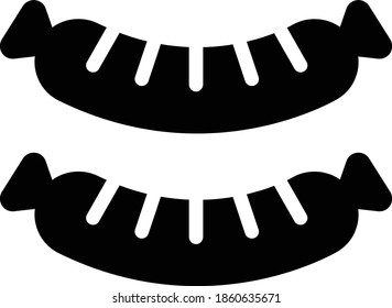 Sausage Vector Icon in Glyph Style. A sausage is a type of meat product usually made from ground meat, often pork, beef, or poultry, along with salt, spices and other flavourings. Vector illustration.