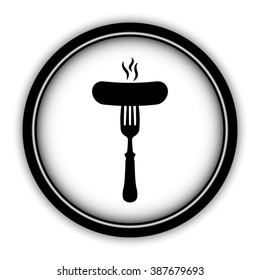 Sausage - vector icon; round  button with shadow