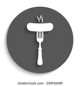 Sausage - vector icon with shadow on a round grey button