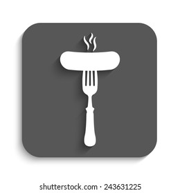 Sausage - vector icon with shadow on a grey button