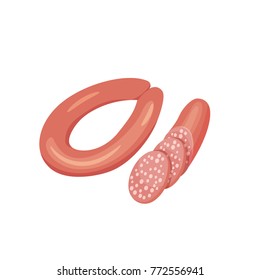 Sausage vector illustration in cartoon style. Meat product design.