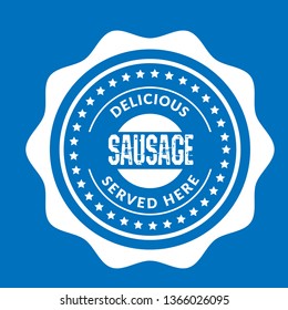 Sausage vintage label - sticker,emblem,seal,rubber stamp.Falafel - served here,delicious.Designed for product label.